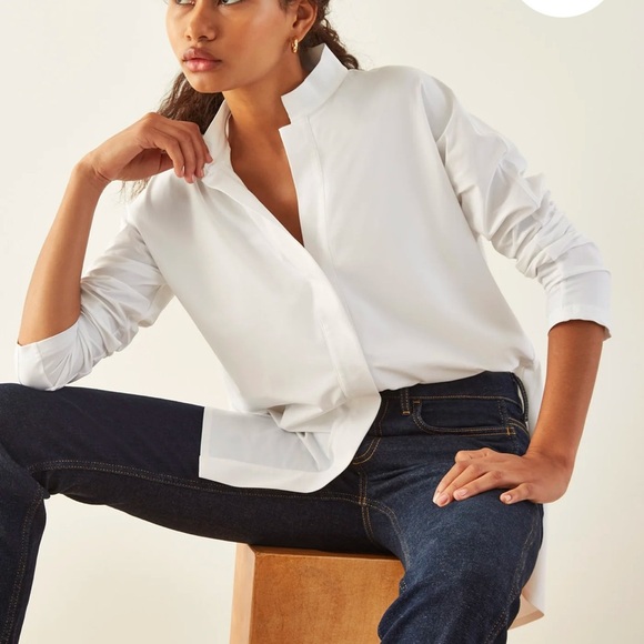 Aday Something Borrowed Shirt Womens Medium XL White Button Up Long Sleeve Nylon - Picture 4 of 10